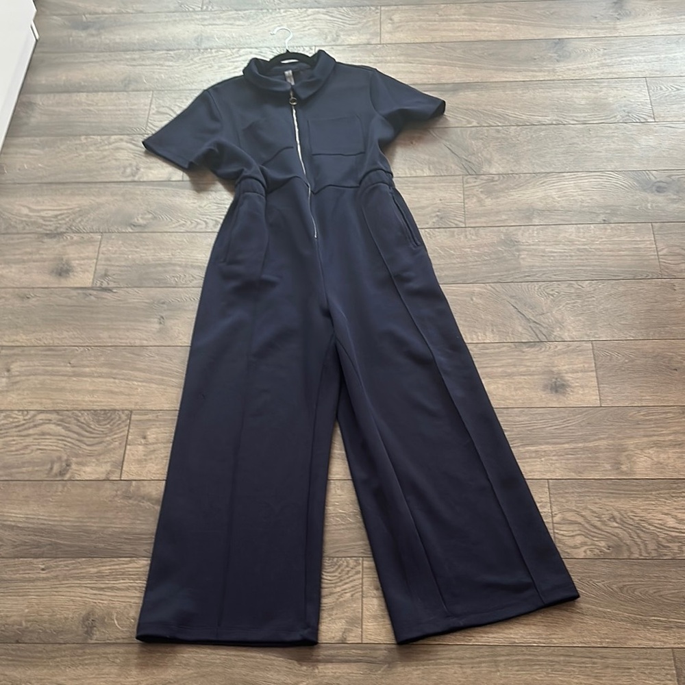 Sweaty Betty Blue Jumpsuit with Wide-Leg Cropped Pants